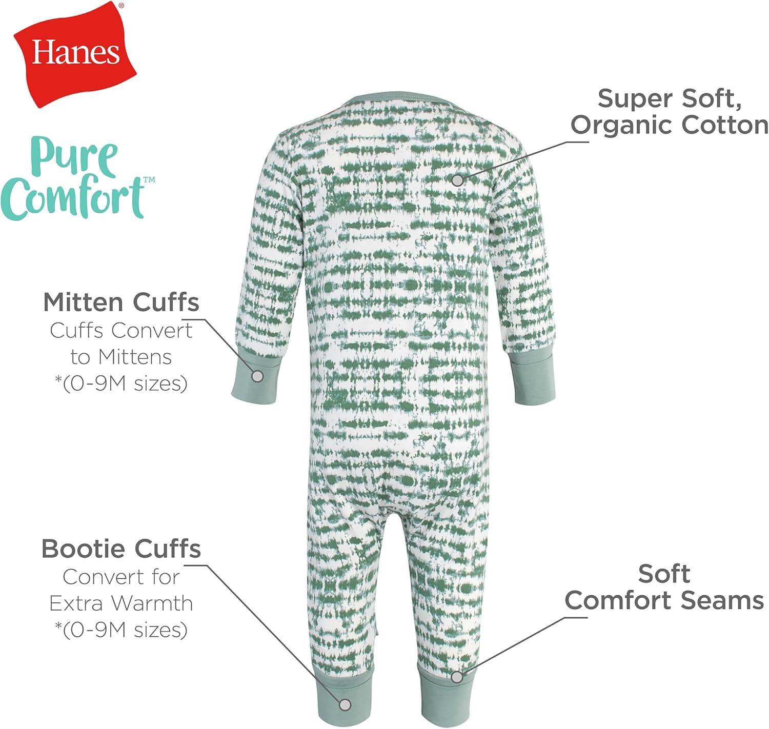 imageHanes Baby Pure Comfort Organic Long Sleeve Footless Sleep N Play Infant Playsuit Boys ampamp GirlsWhite
