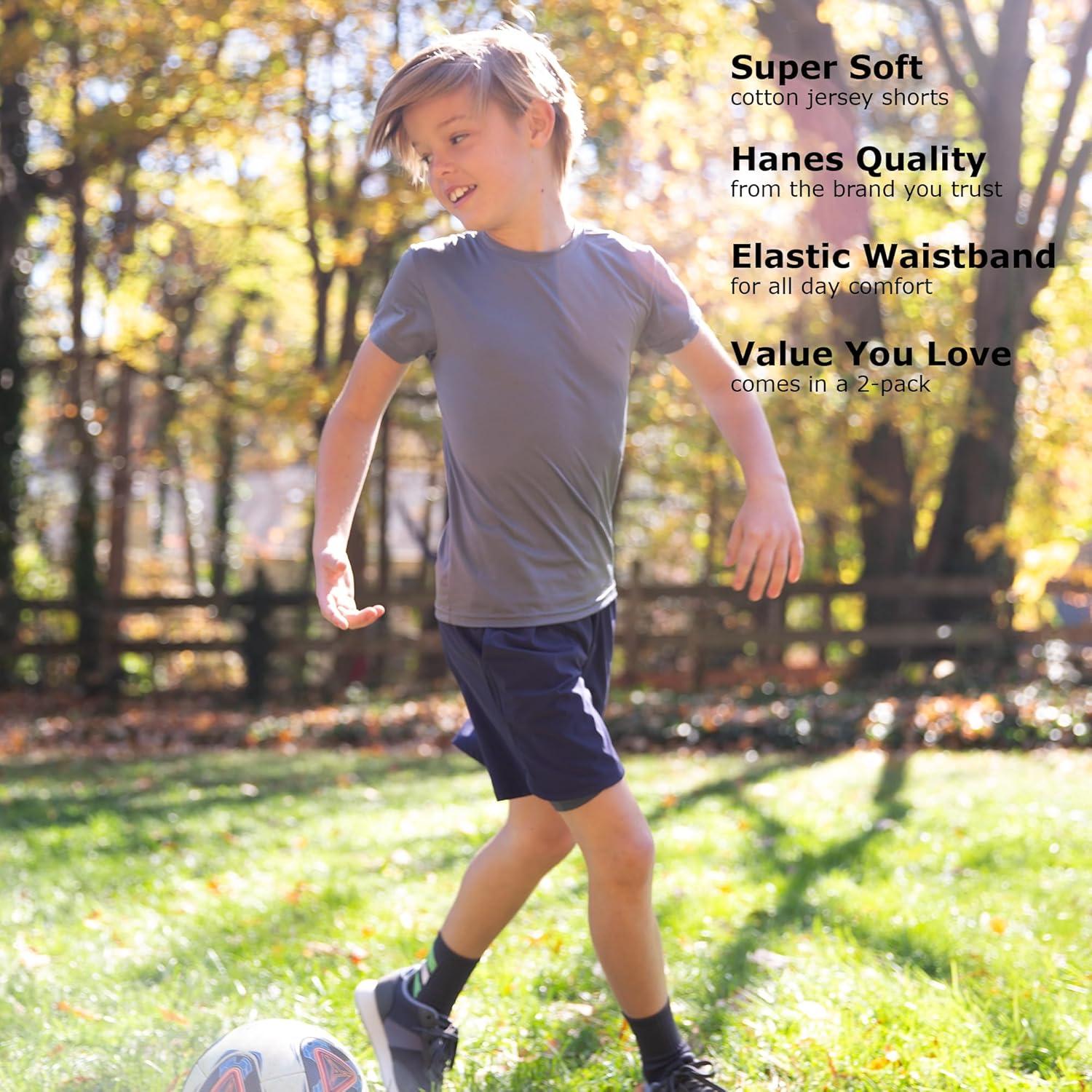 imageHanes Boys Jersey Shorts Pack 2Pack Cotton Shorts for Boys with Pockets PullOn ShortsCharcoal Heather