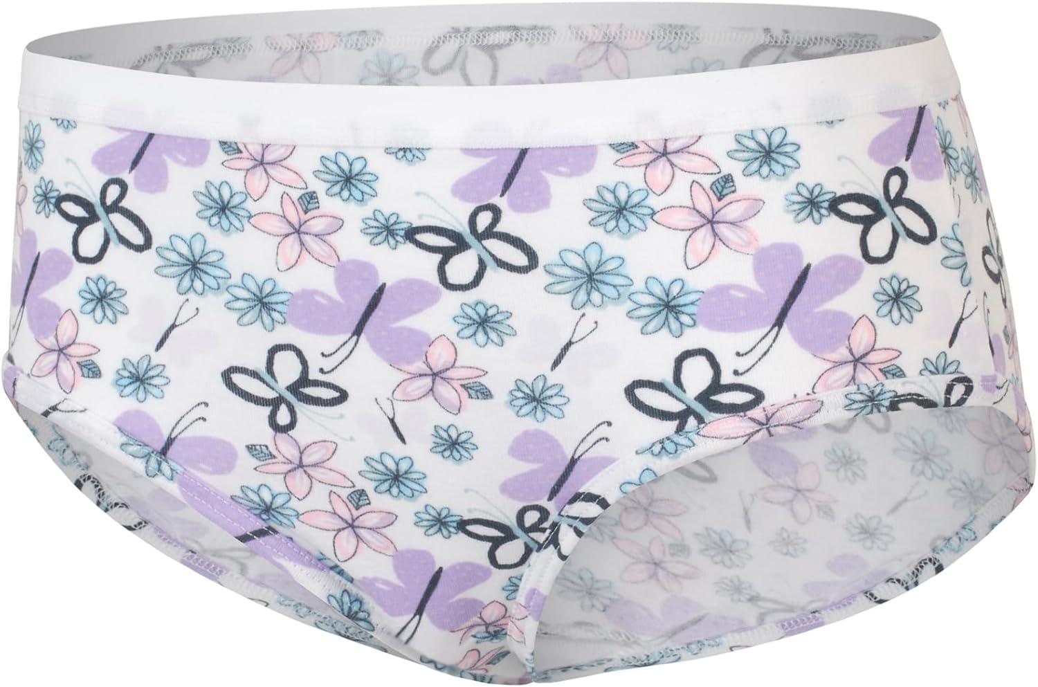 imageHanes Brief Underwear Stretch Cotton Panties for Girls Assorted 12PackWhite Purple Blue Grey Floral Print Dot Print Tiedye Print