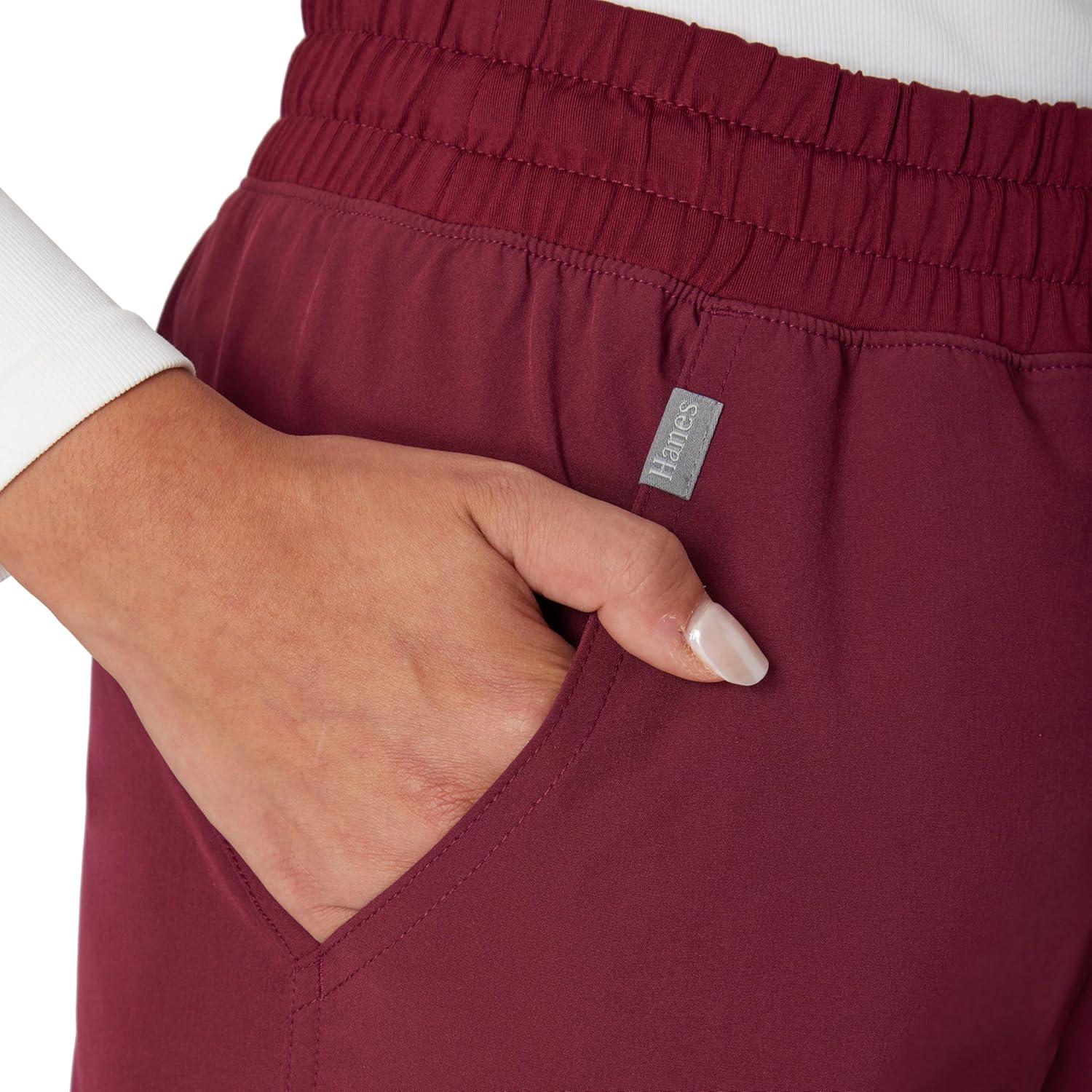 imageHanes Comfort Fit Pants MoistureWicking Healthcare Scrubs for Women 3 PocketsAfternoon Burgundy