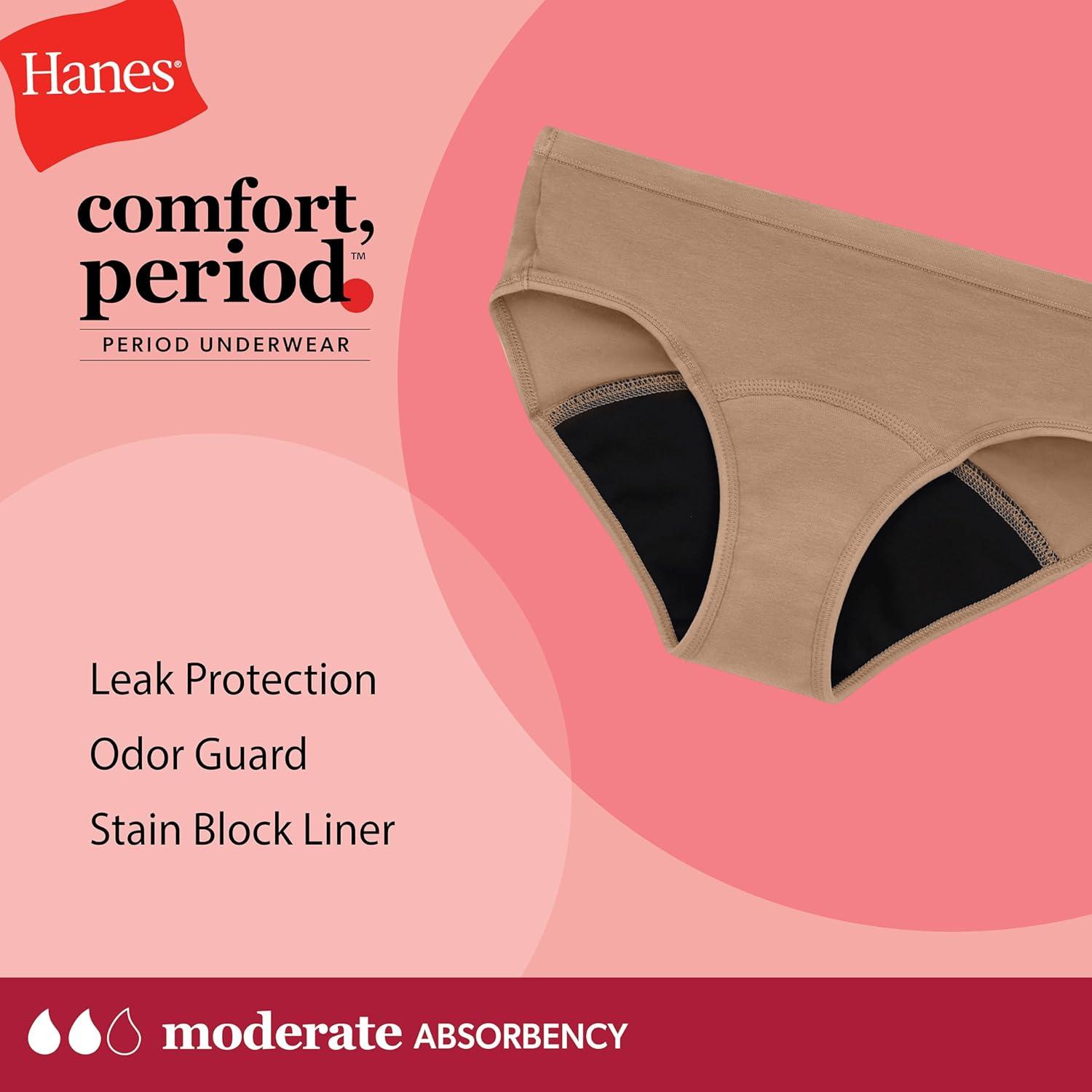 imageHanes Girls Comfort Period Boyshort ampamp Hipster Period Underwear Moderate Protection MultiPackHipster BlackGreyTan 6 Pack