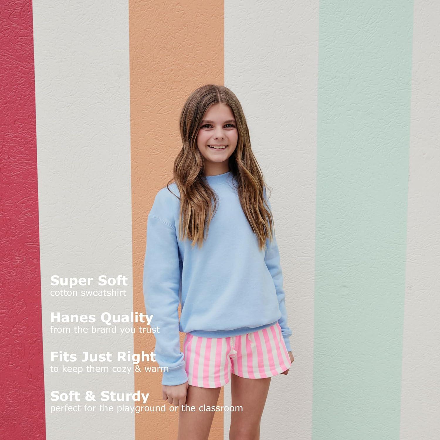 imageHanes Girls EcoSmart Crewneck Sweatshirt Soft Midweight Fleece Pullover for GirlsNavy