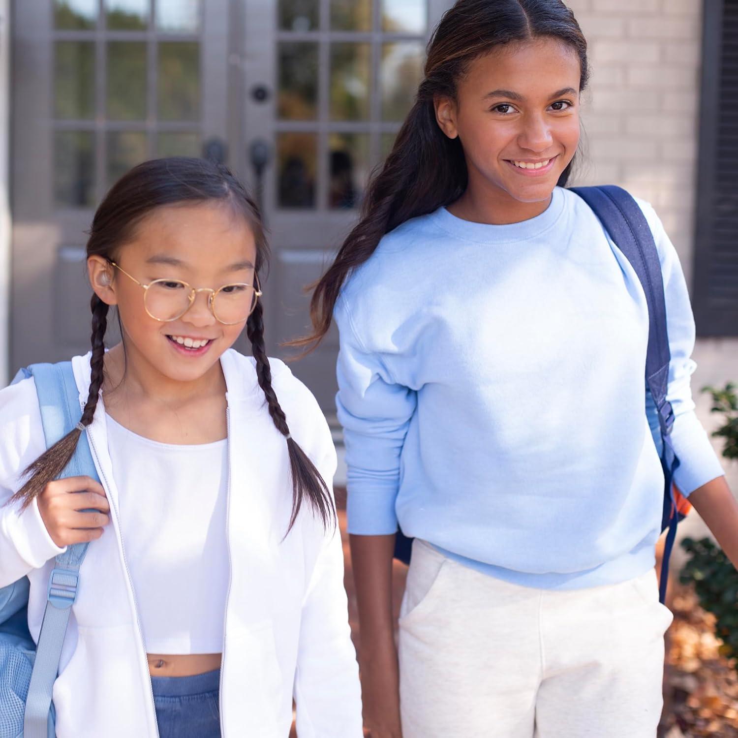 imageHanes Girls EcoSmart Crewneck Sweatshirt Soft Midweight Fleece Pullover for GirlsWhite