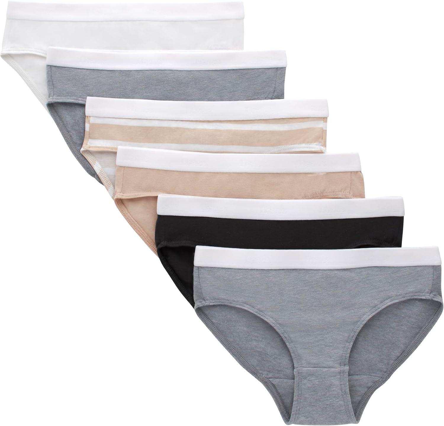 imageHanes Girls Originals Underwear Stretch Cotton Boyshorts Hipster Bikini Panties 6PackBeigeGreyBlack