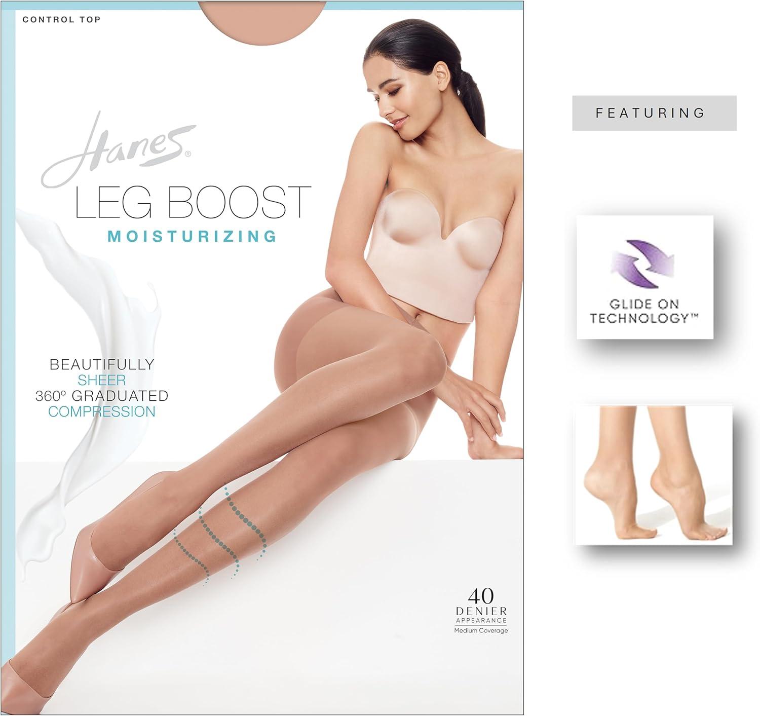 imageHanes Leg Boost Womens Moisturizing Graduated Compression Control Top Sheer Toe TightsJet
