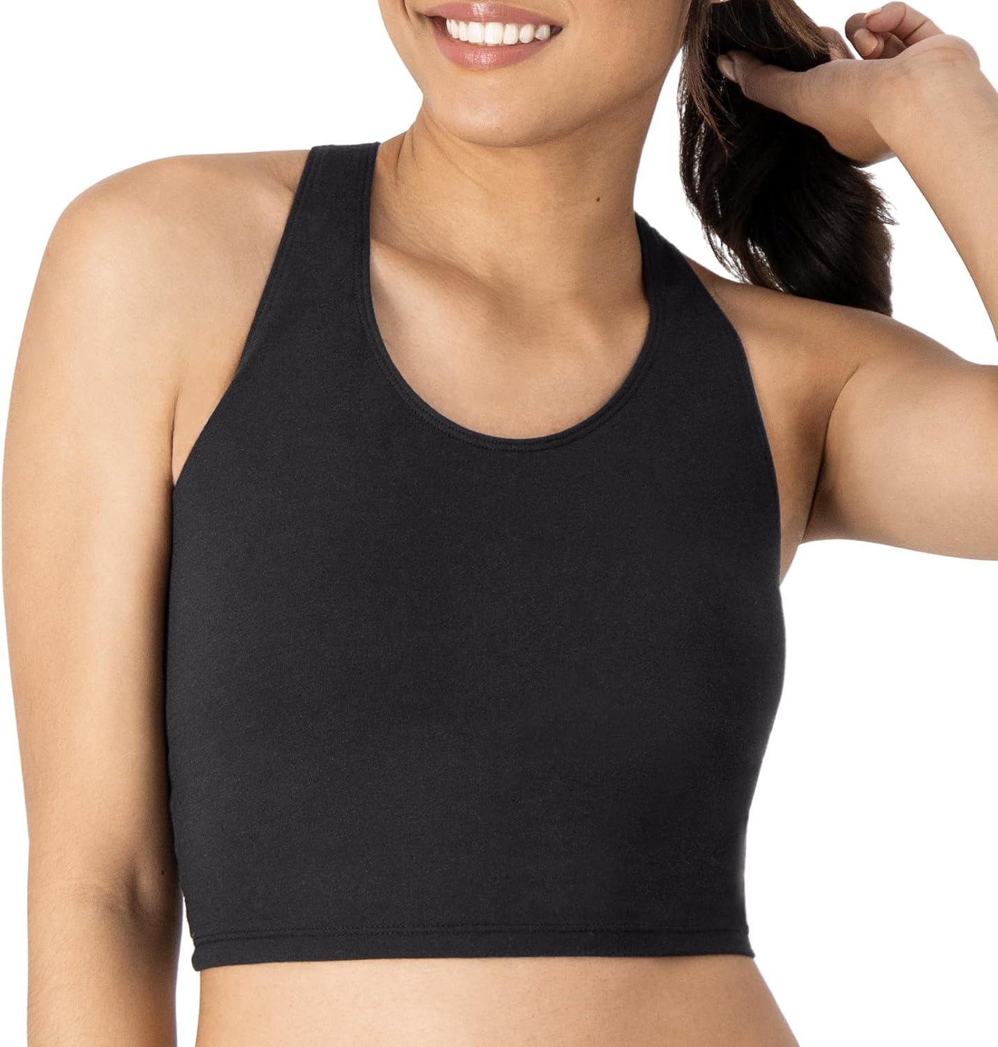 imageHanes Light Workout 3Pack StretchCotton Cropped Yoga Tank Tops for Women with Builtin BraBlackBlackBlack