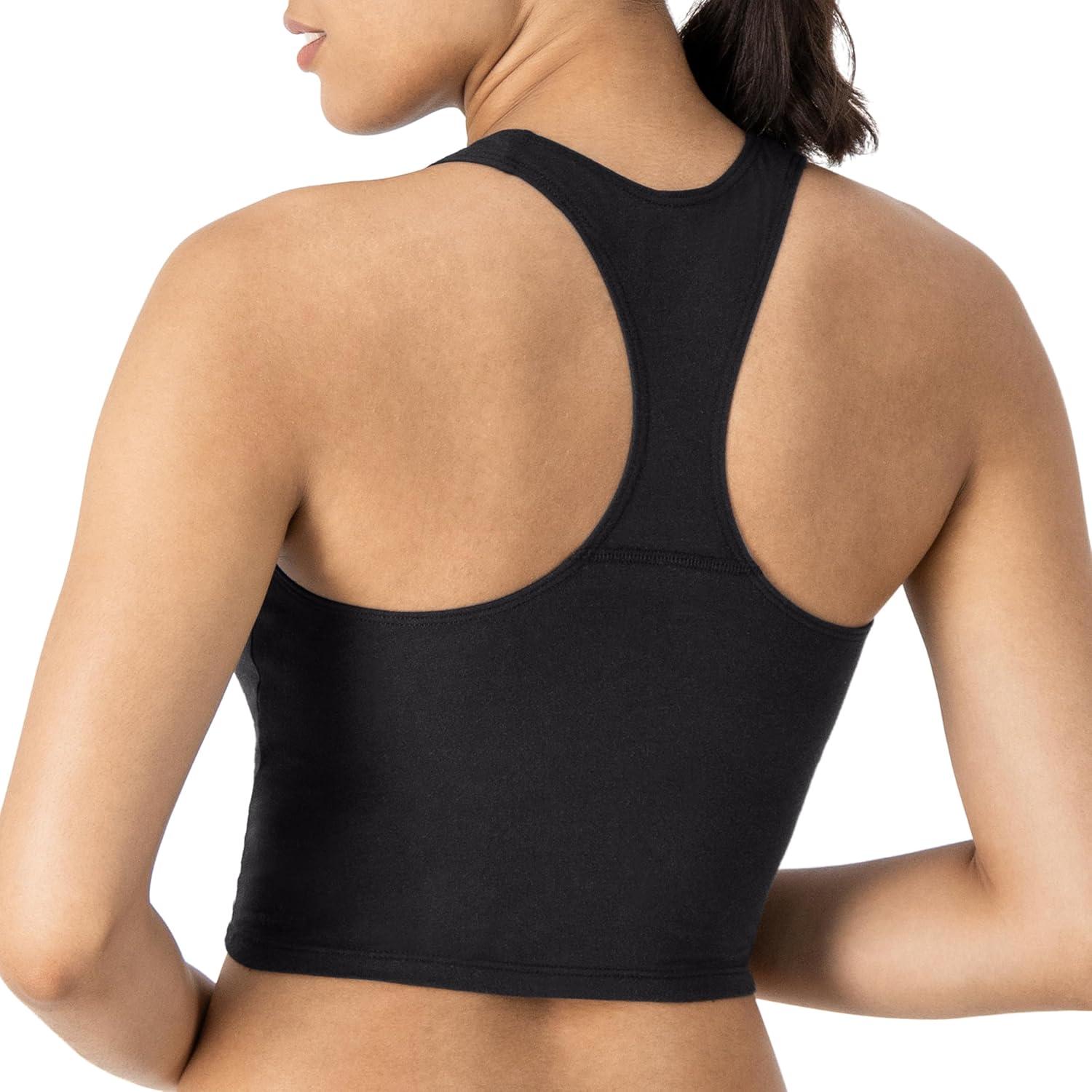 imageHanes Light Workout 3Pack StretchCotton Cropped Yoga Tank Tops for Women with Builtin BraBlackBlackBlack