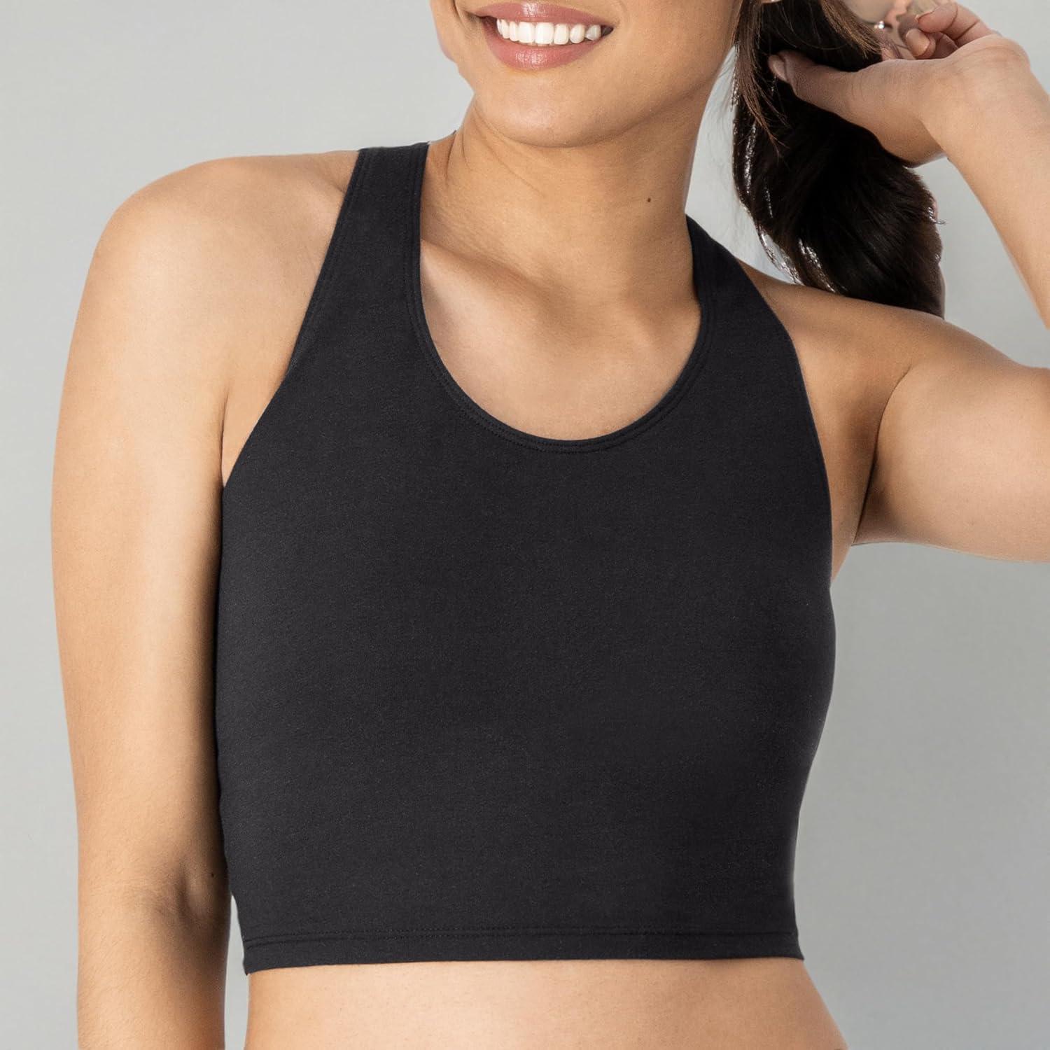 imageHanes Light Workout 3Pack StretchCotton Cropped Yoga Tank Tops for Women with Builtin BraBlackBlackBlack