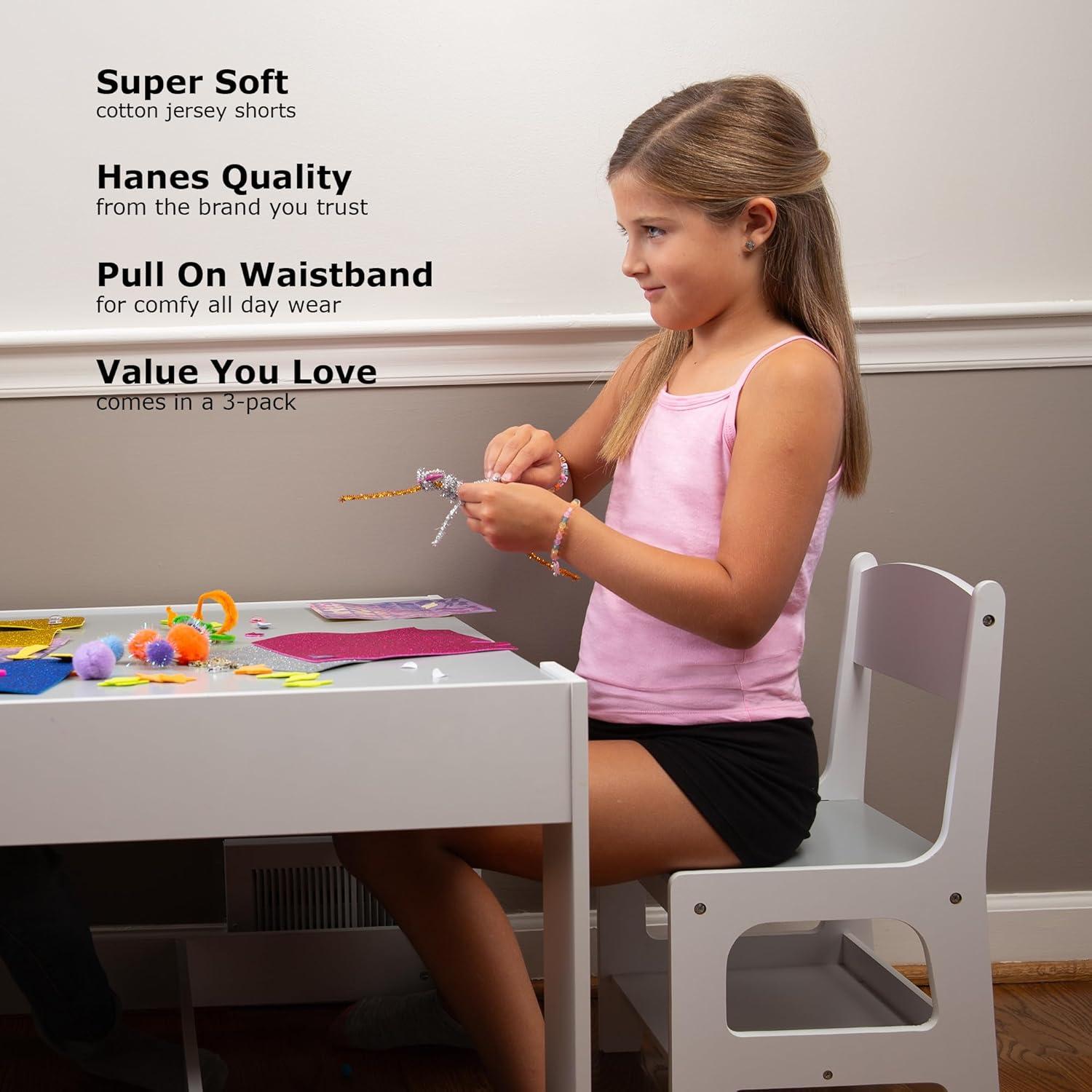 imageHanes Little Girls Jersey Short Pack of 3Light Steel