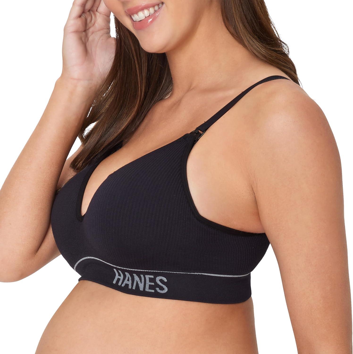 imageHanes Maternity Bra Seamless Wireless Nursing Bralette for Women Adjustable StrapsBlack