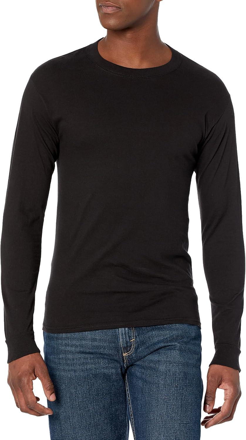 imageHanes Mens Beefy Long Sleeve Shirt 1 or 2 PackBlack 2 Pack