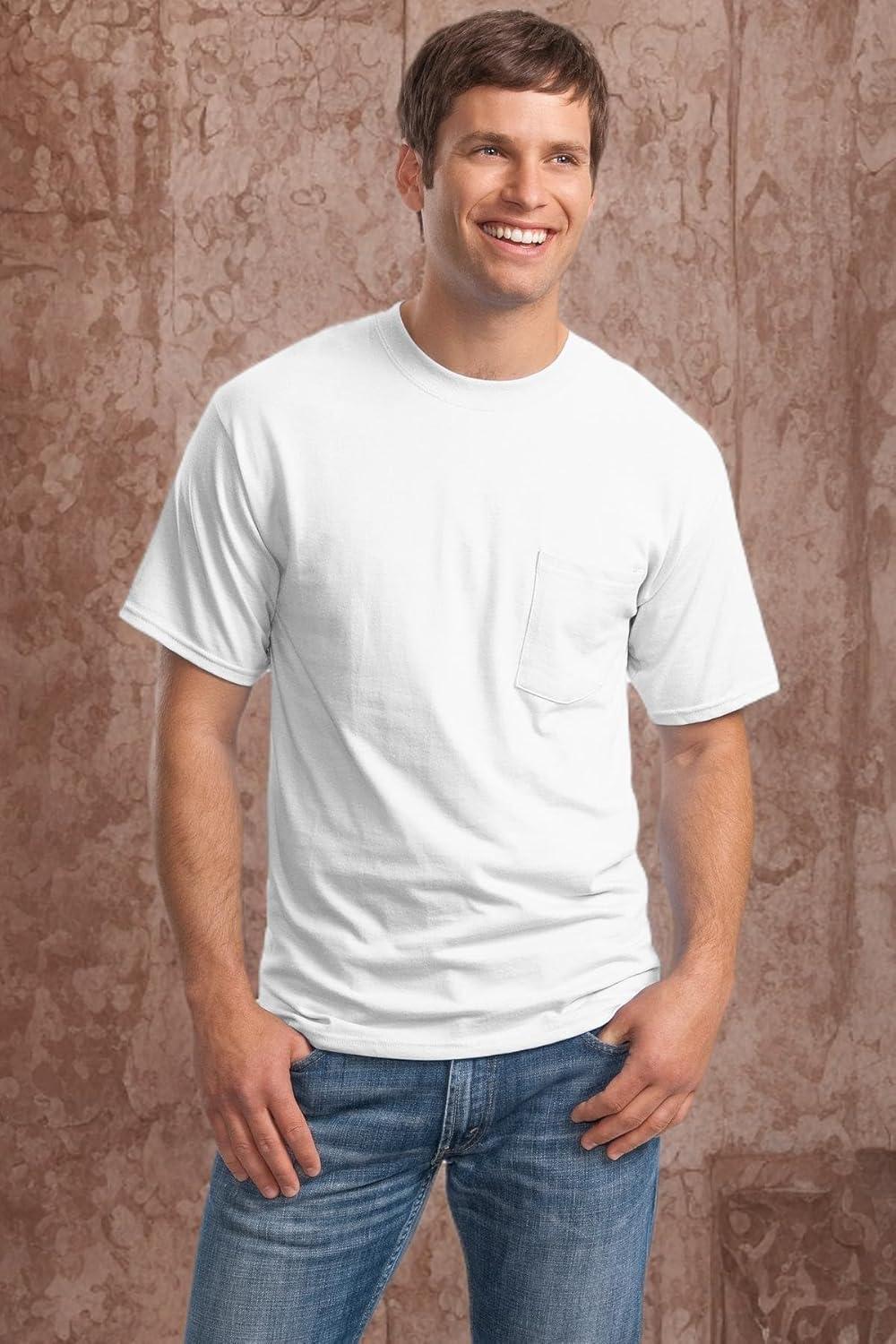 imageHanes Mens Beefyt Pocket Heavyweight Cotton Pocket Tee for Men FullCut TShirt 1 Or 2 PackWhite 2 Pack