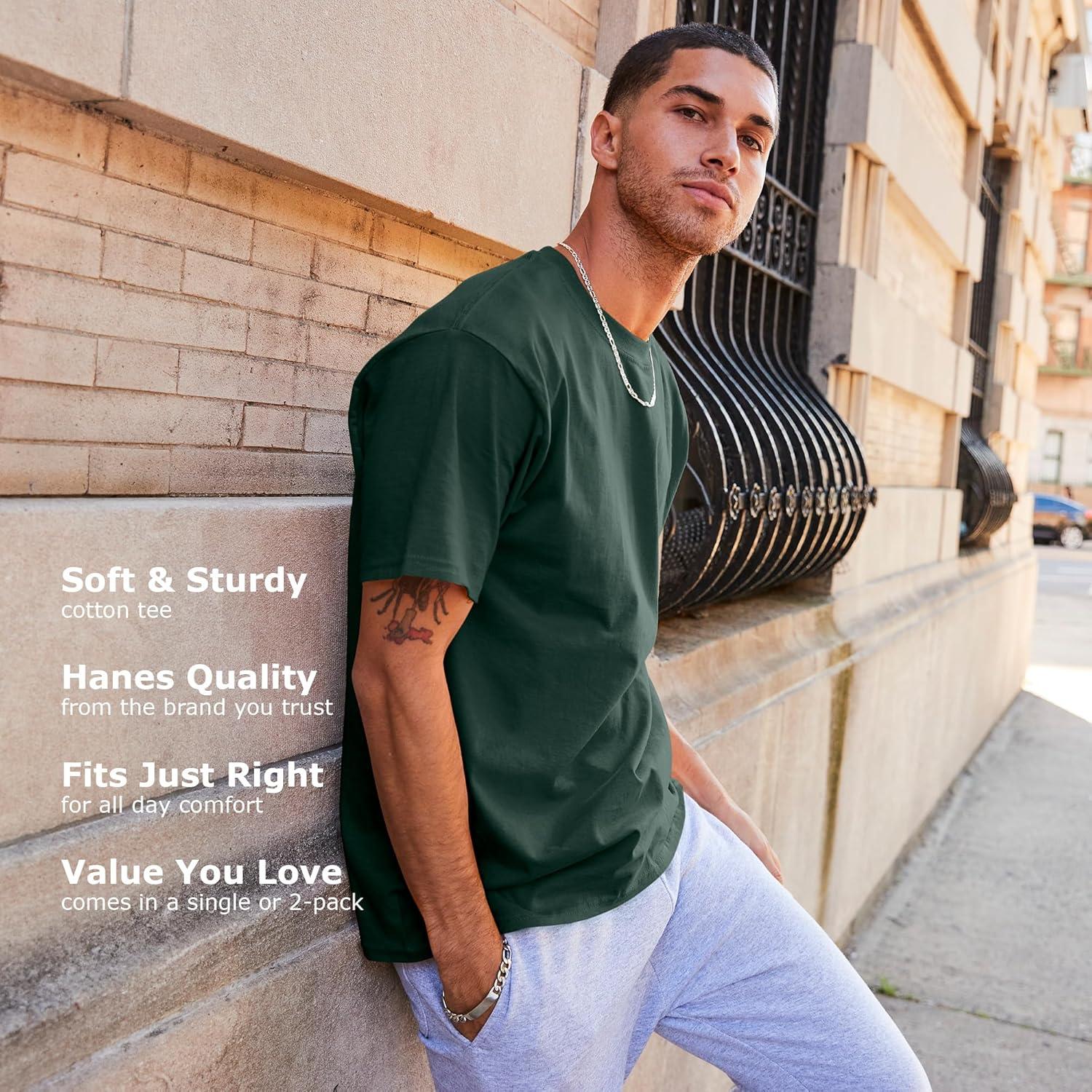 imageHanes Mens Beefyt TShirt Heavyweight Cotton Tee 1 Or 2 Pack Big ampamp TallFatigue Green 1 Pack