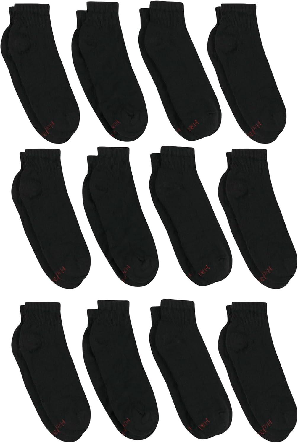 imageHanes Mens Double Tough Socks Crew and Ankle Moisturing Wicking Socks Black ampamp White MultiPacksBlack 12 Pack