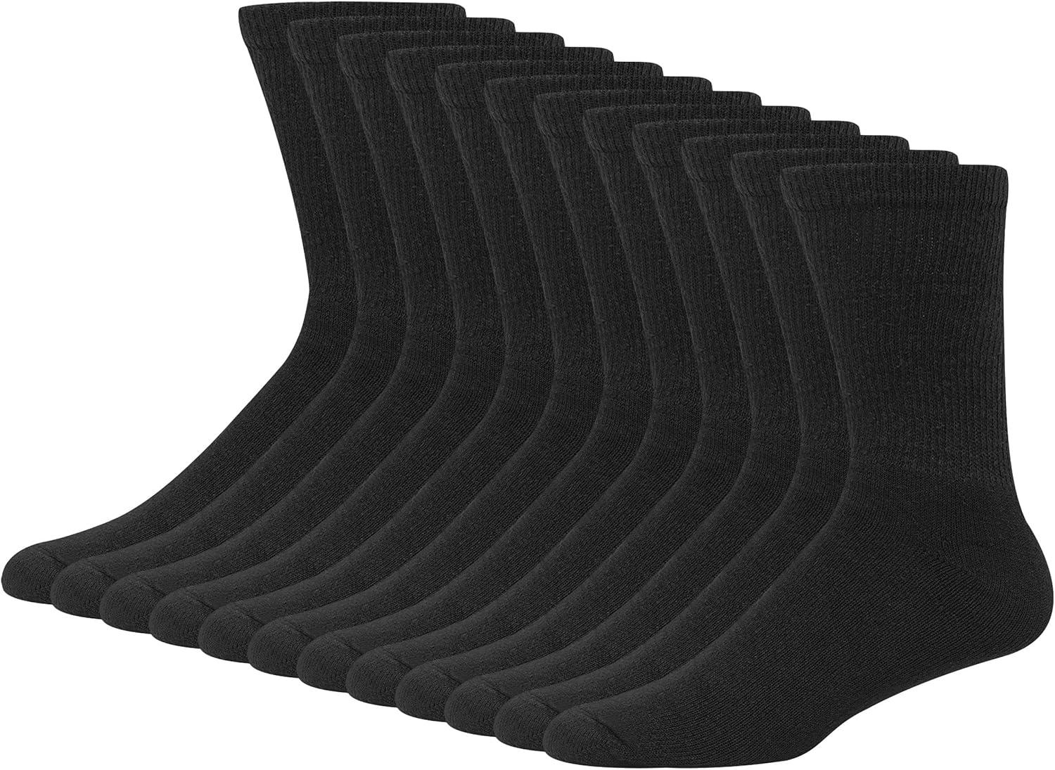 imageHanes Mens Double Tough Socks Crew and Ankle Moisturing Wicking Socks Black ampamp White MultiPacksBlack 12 Pack