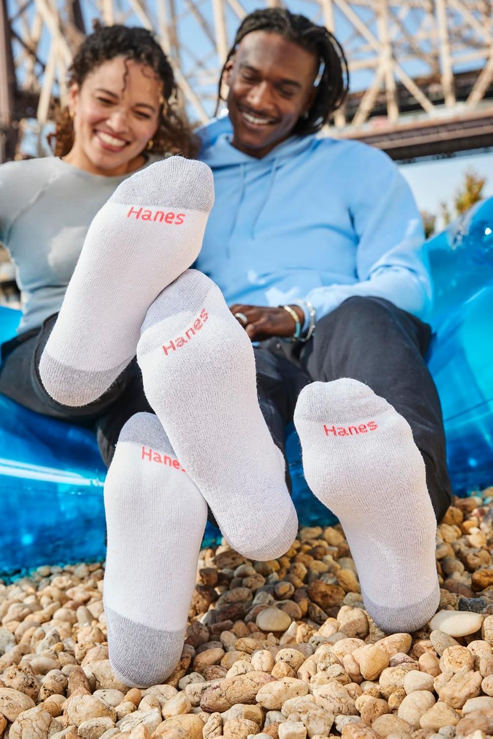 imageHanes Mens Double Tough Socks Crew and Ankle Moisturing Wicking Socks Black ampamp White MultiPacksBlack 12 Pack