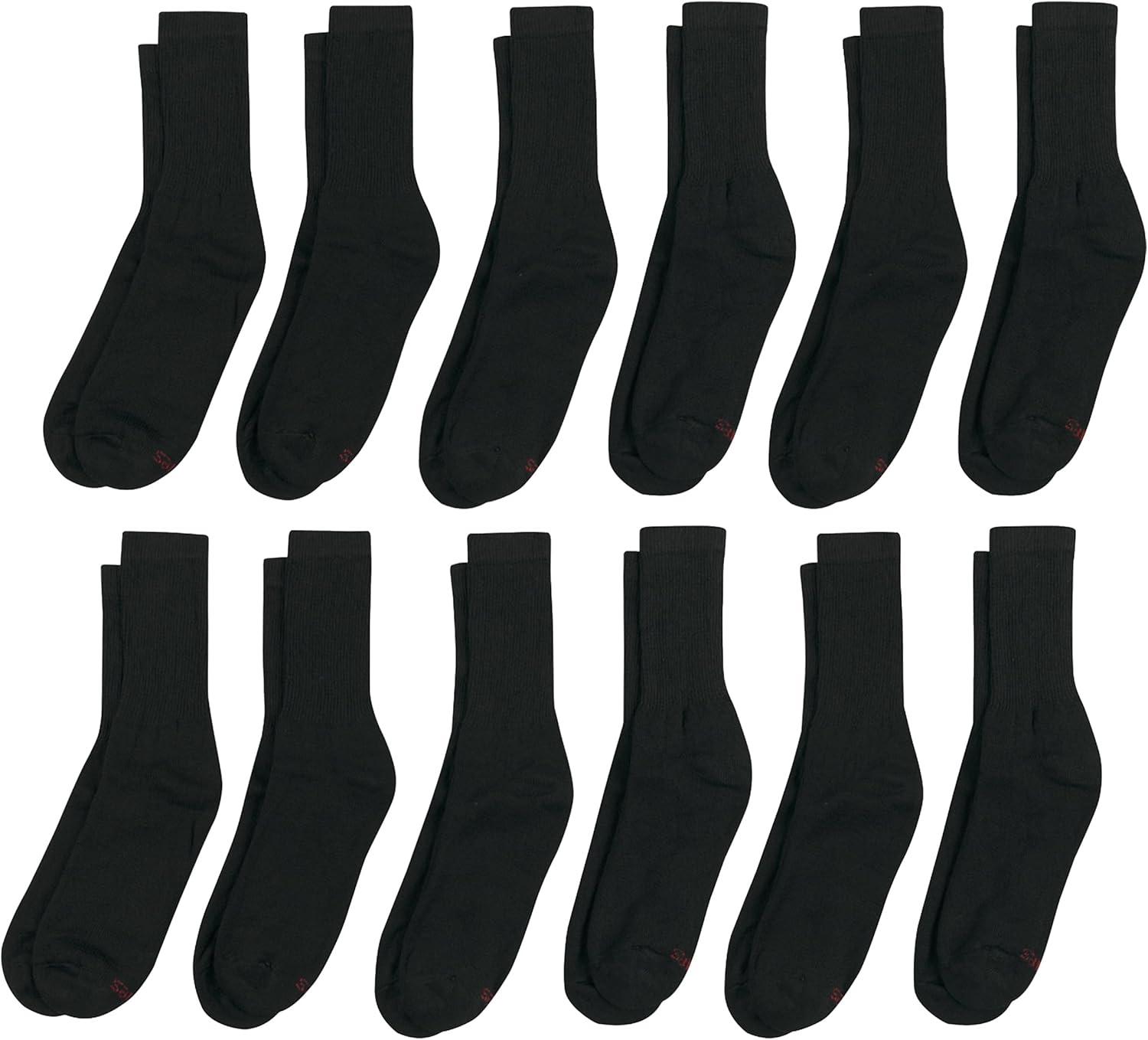 imageHanes Mens Double Tough Socks Crew and Ankle Moisturing Wicking Socks Black ampamp White MultiPacksBlack 12 Pack
