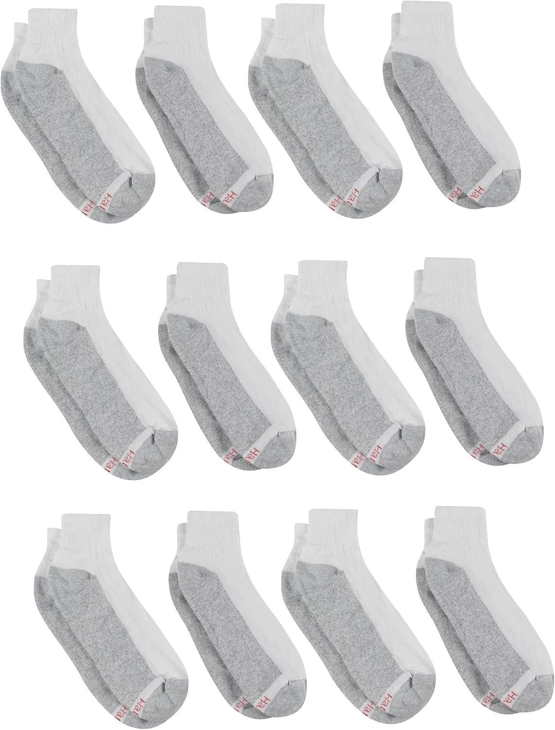 imageHanes Mens Double Tough Socks Crew and Ankle Moisturing Wicking Socks Black ampamp White MultiPacksWhite 12 Pack