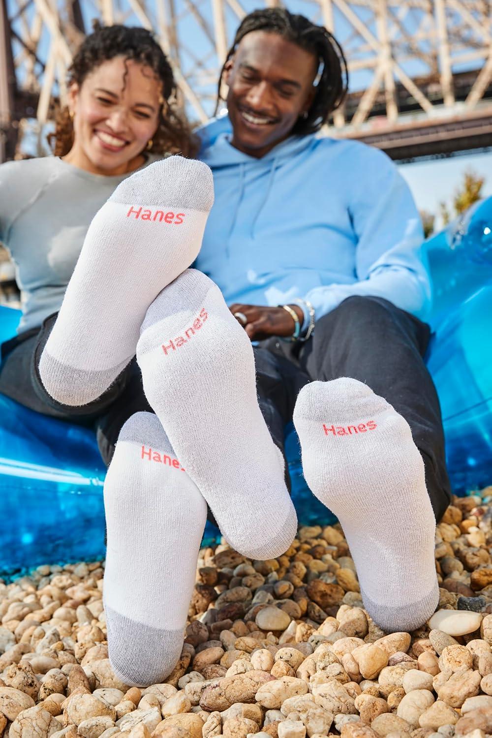 imageHanes Mens Double Tough Socks Crew and Ankle Moisturing Wicking Socks Black ampamp White MultiPacksWhite 12 Pack