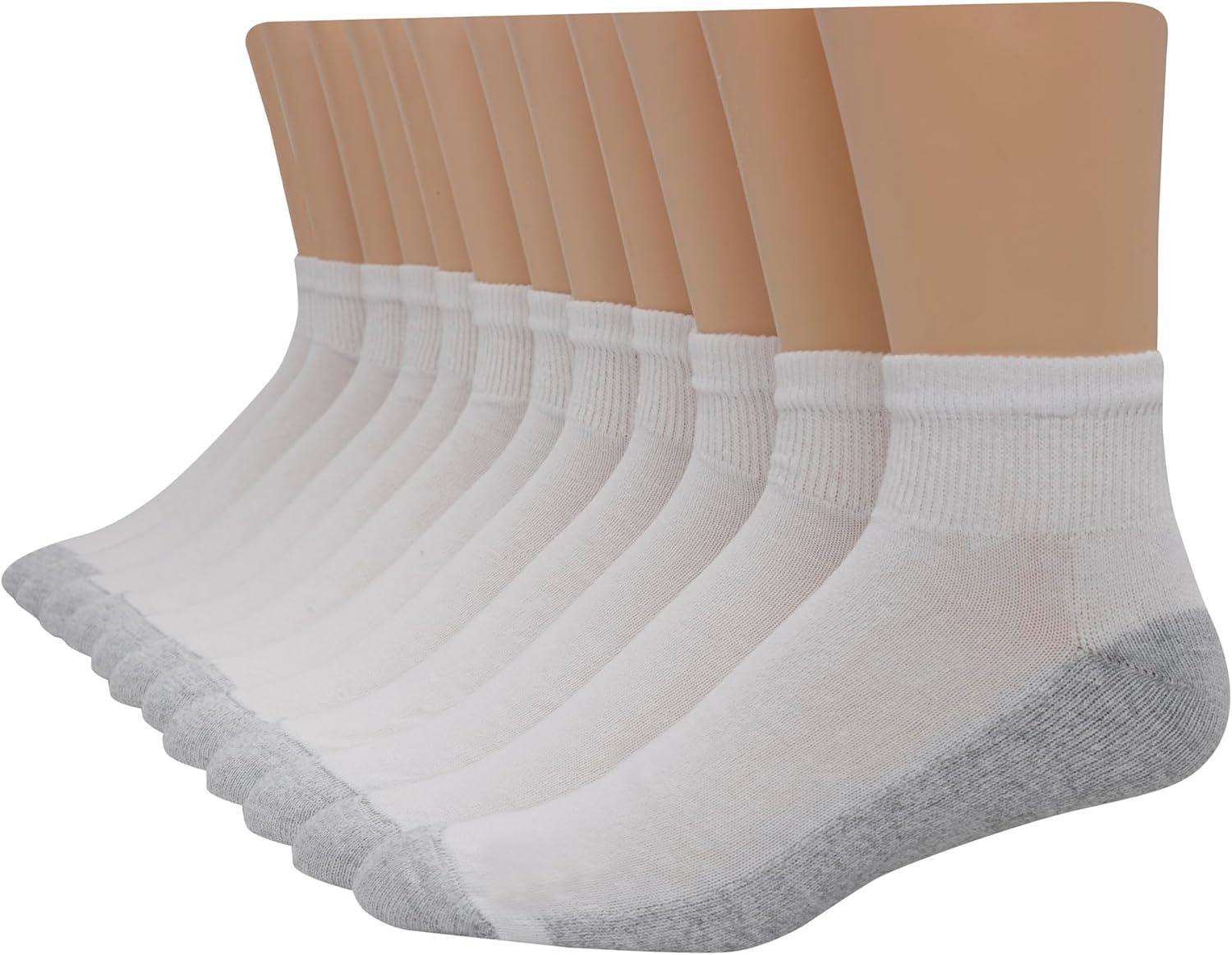 imageHanes Mens Double Tough Socks Crew and Ankle Moisturing Wicking Socks Black ampamp White MultiPacksWhite 12 Pack