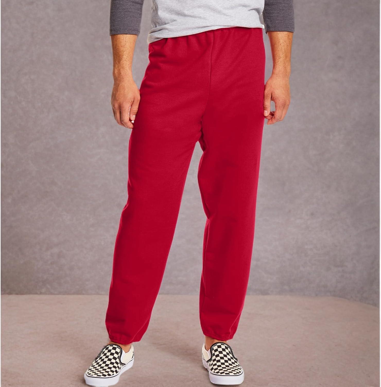 imageHanes Mens EcoSmart Best Sweatpants Athletic Lounge Pants with Cinched Cuffs 1 Or 2 PackDeep Red 2 Pack