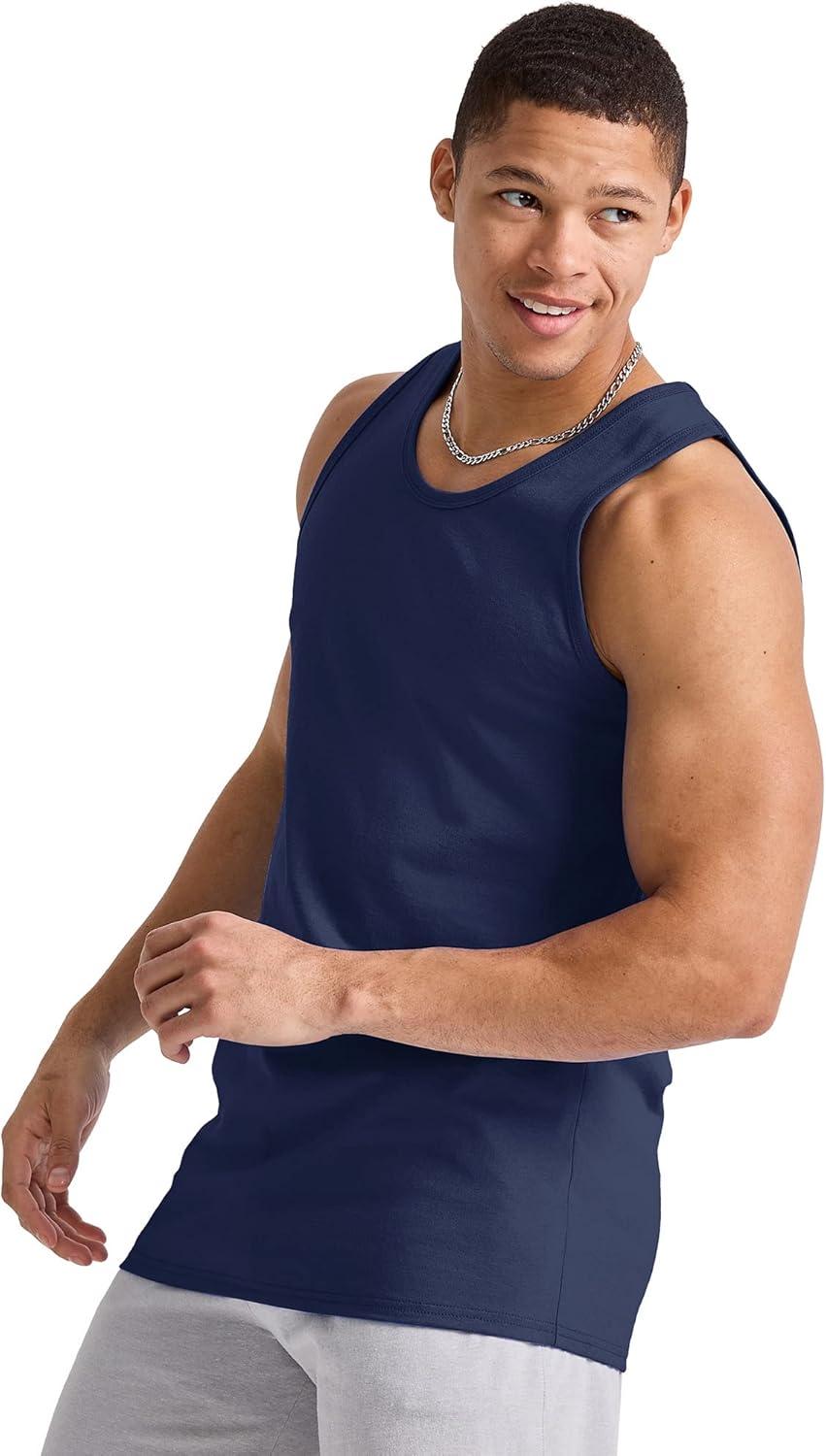 imageHanes Mens Essentials Tank Top Pack Midweight Cotton Tanks Sleeveless Shirts 3PackAthletic Navy