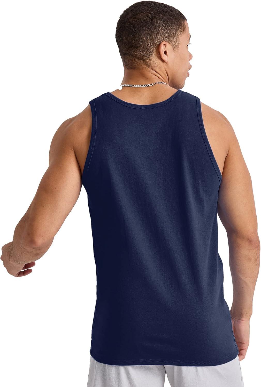 imageHanes Mens Essentials Tank Top Pack Midweight Cotton Tanks Sleeveless Shirts 3PackAthletic Navy