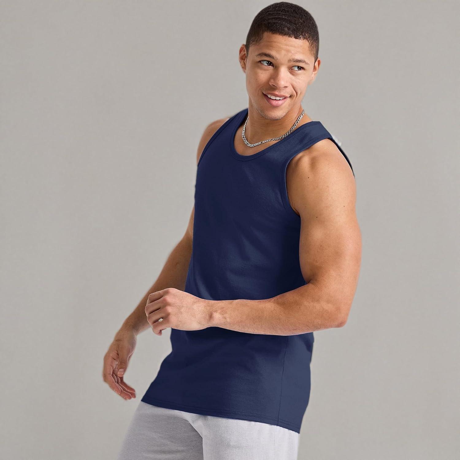 imageHanes Mens Essentials Tank Top Pack Midweight Cotton Tanks Sleeveless Shirts 3PackAthletic Navy