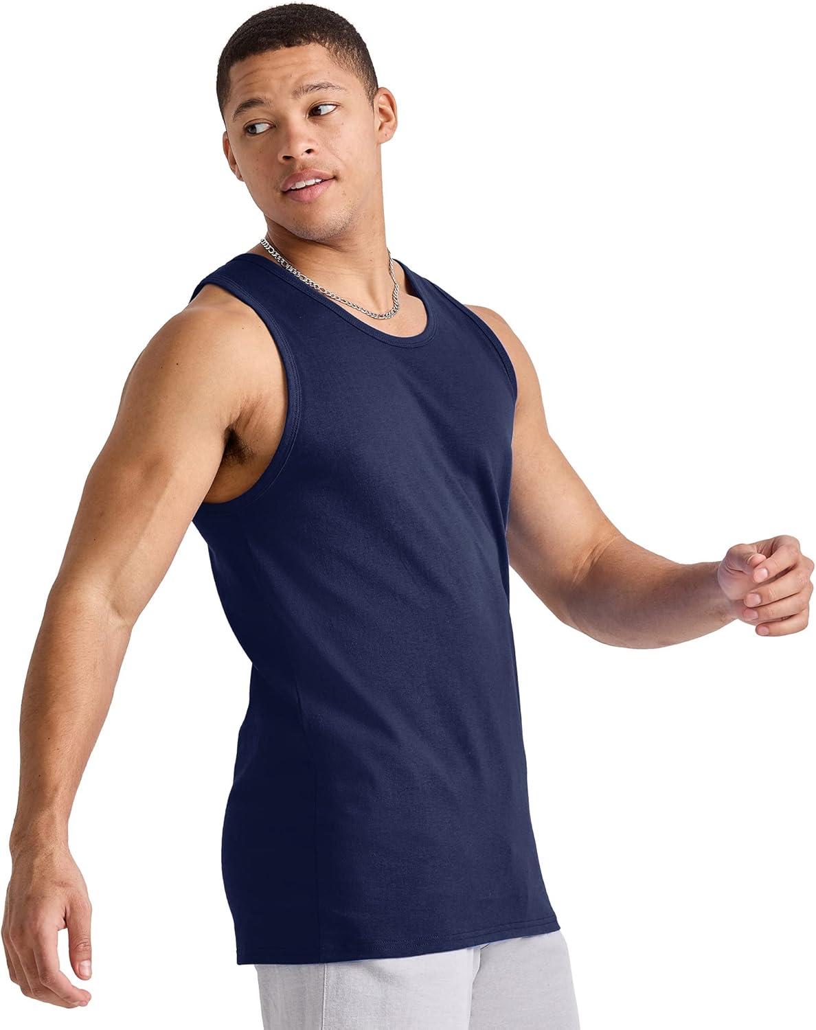 imageHanes Mens Essentials Tank Top Pack Midweight Cotton Tanks Sleeveless Shirts 3PackAthletic Navy