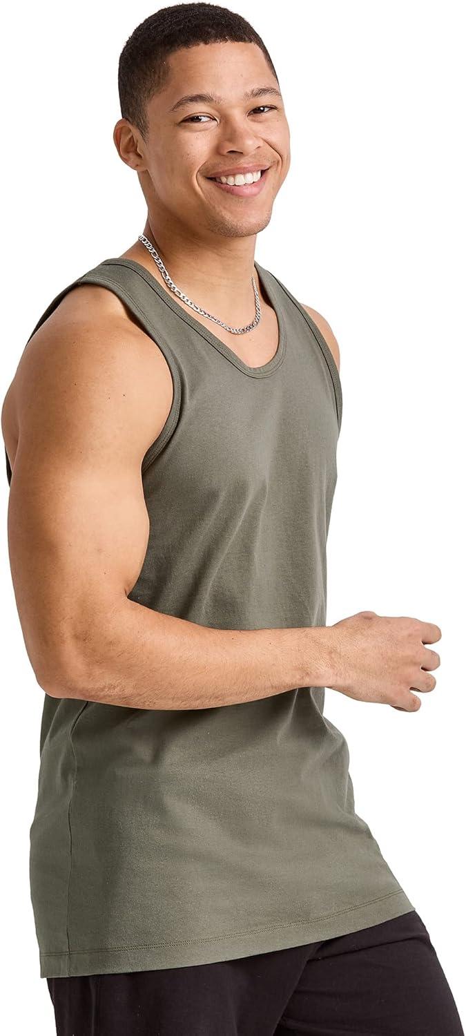 imageHanes Mens Essentials Tank Top Pack Midweight Cotton Tanks Sleeveless Shirts 3PackCamouflage Green