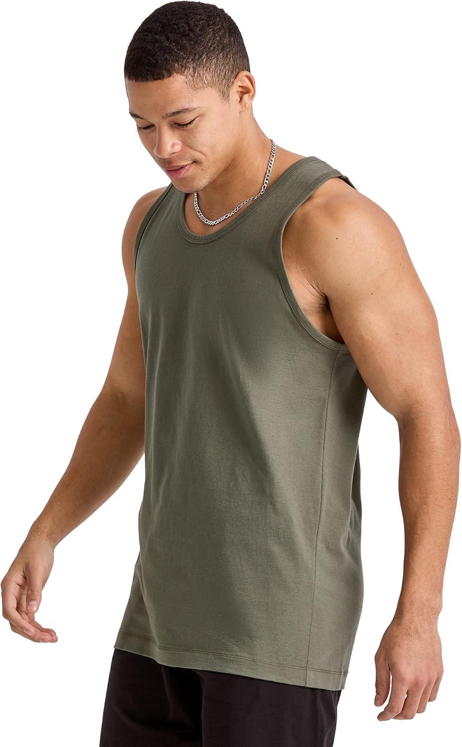 imageHanes Mens Essentials Tank Top Pack Midweight Cotton Tanks Sleeveless Shirts 3PackCamouflage Green