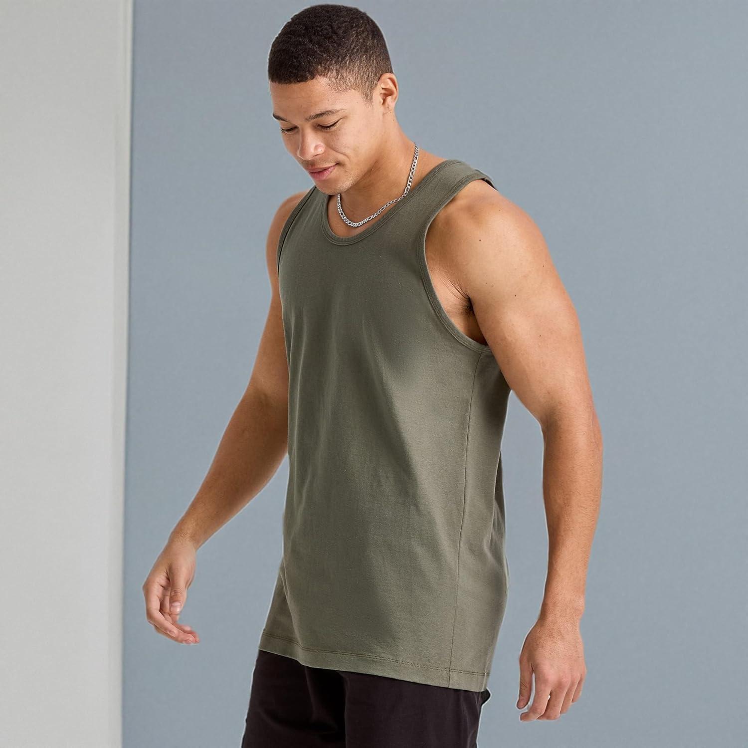 imageHanes Mens Essentials Tank Top Pack Midweight Cotton Tanks Sleeveless Shirts 3PackCamouflage Green