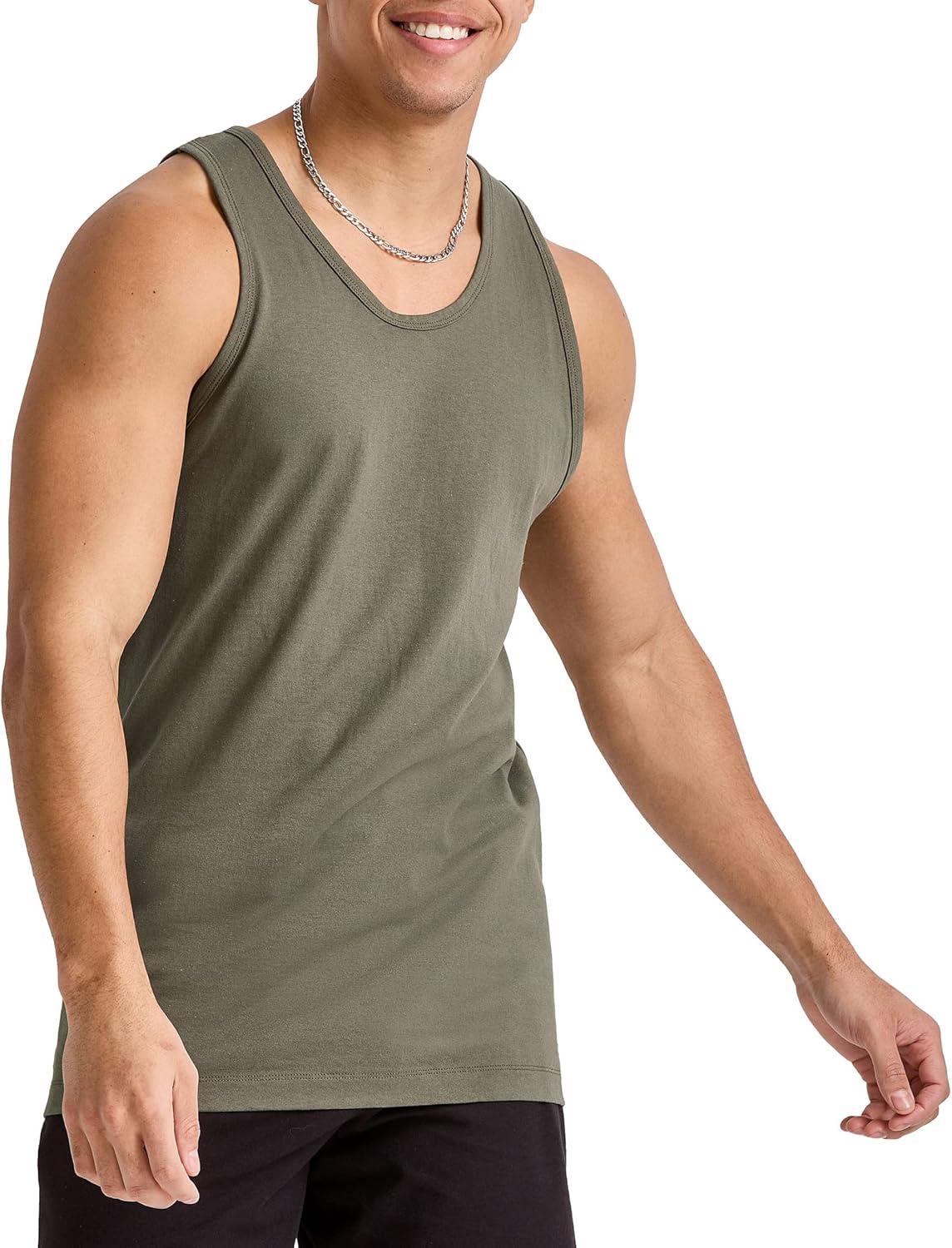 imageHanes Mens Essentials Tank Top Pack Midweight Cotton Tanks Sleeveless Shirts 3PackCamouflage Green