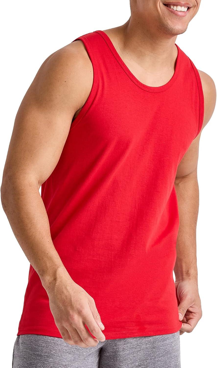 imageHanes Mens Essentials Tank Top Pack Midweight Cotton Tanks Sleeveless Shirts 3PackChampion Scarlet