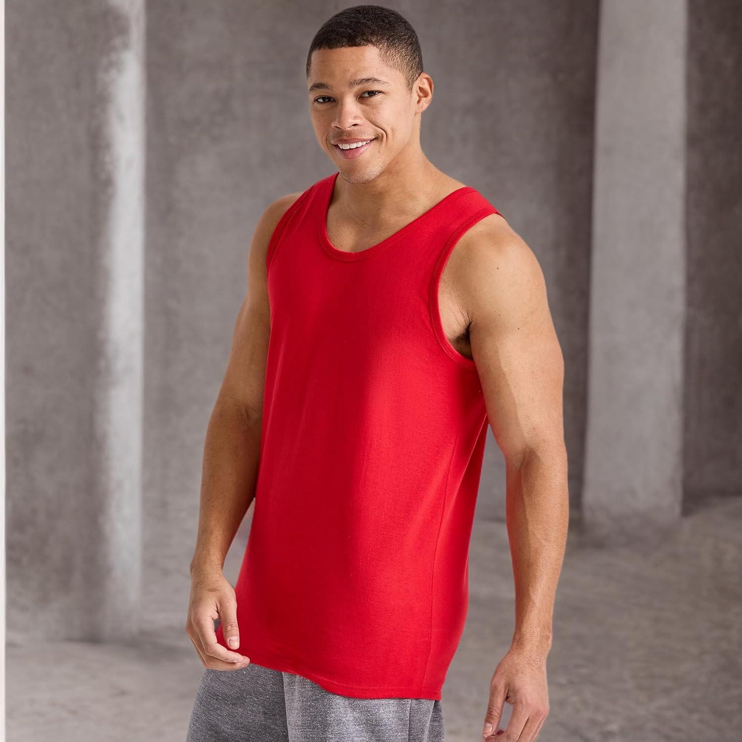 imageHanes Mens Essentials Tank Top Pack Midweight Cotton Tanks Sleeveless Shirts 3PackChampion Scarlet