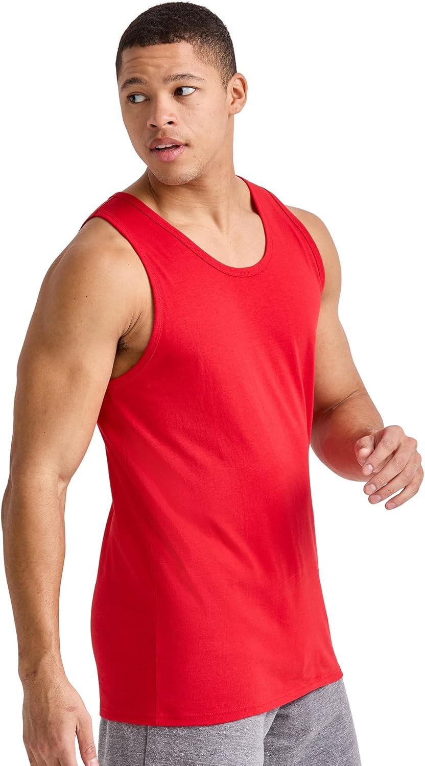 imageHanes Mens Essentials Tank Top Pack Midweight Cotton Tanks Sleeveless Shirts 3PackChampion Scarlet