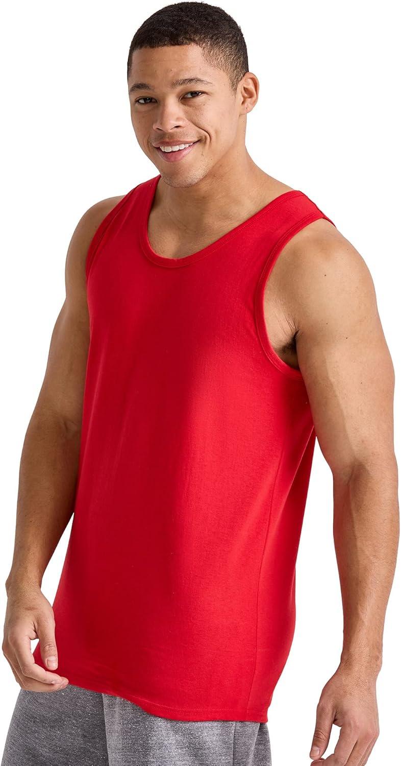imageHanes Mens Essentials Tank Top Pack Midweight Cotton Tanks Sleeveless Shirts 3PackChampion Scarlet