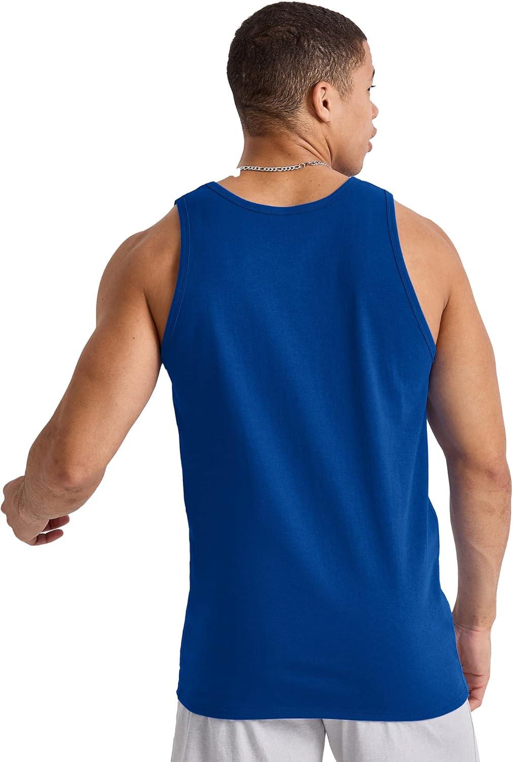 imageHanes Mens Essentials Tank Top Pack Midweight Cotton Tanks Sleeveless Shirts 3PackDeep Royal