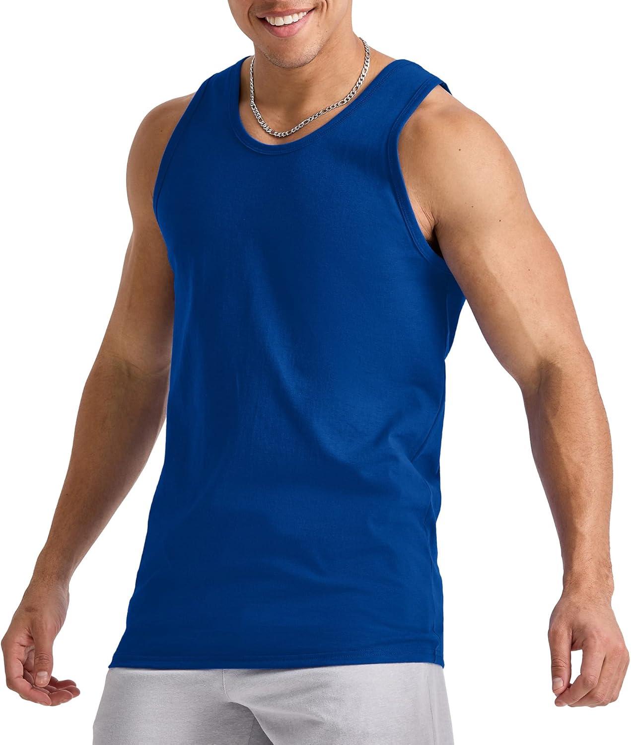 imageHanes Mens Essentials Tank Top Pack Midweight Cotton Tanks Sleeveless Shirts 3PackDeep Royal
