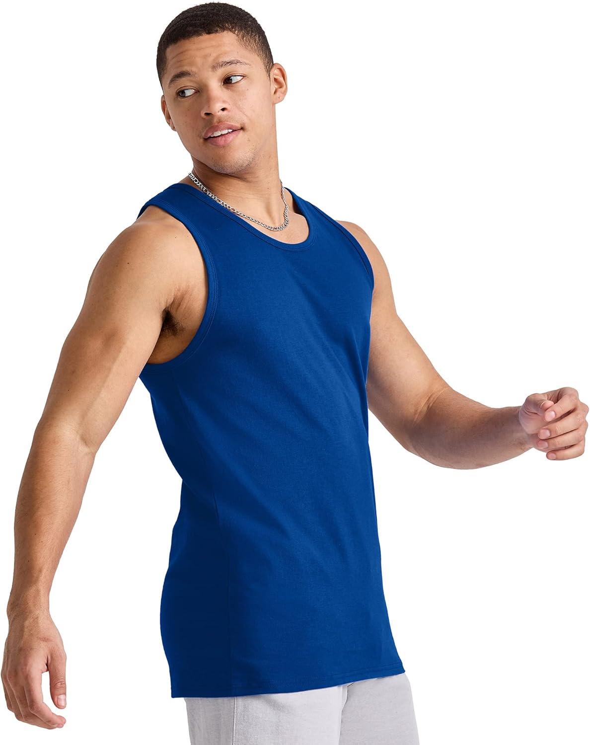 imageHanes Mens Essentials Tank Top Pack Midweight Cotton Tanks Sleeveless Shirts 3PackDeep Royal