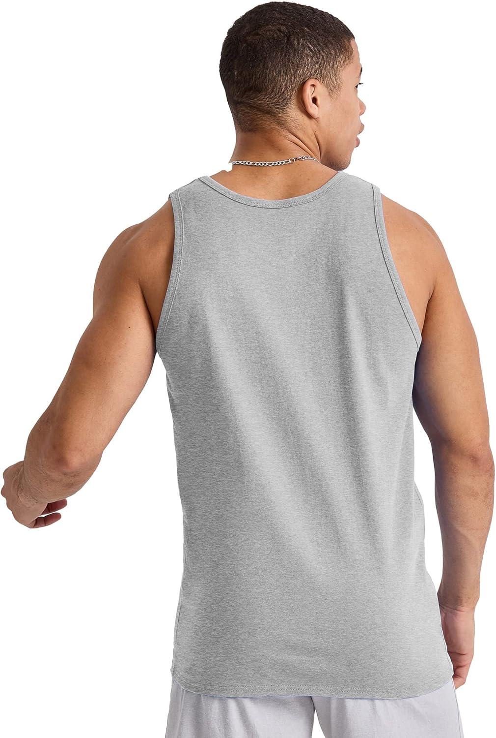 imageHanes Mens Essentials Tank Top Pack Midweight Cotton Tanks Sleeveless Shirts 3PackLight Steel