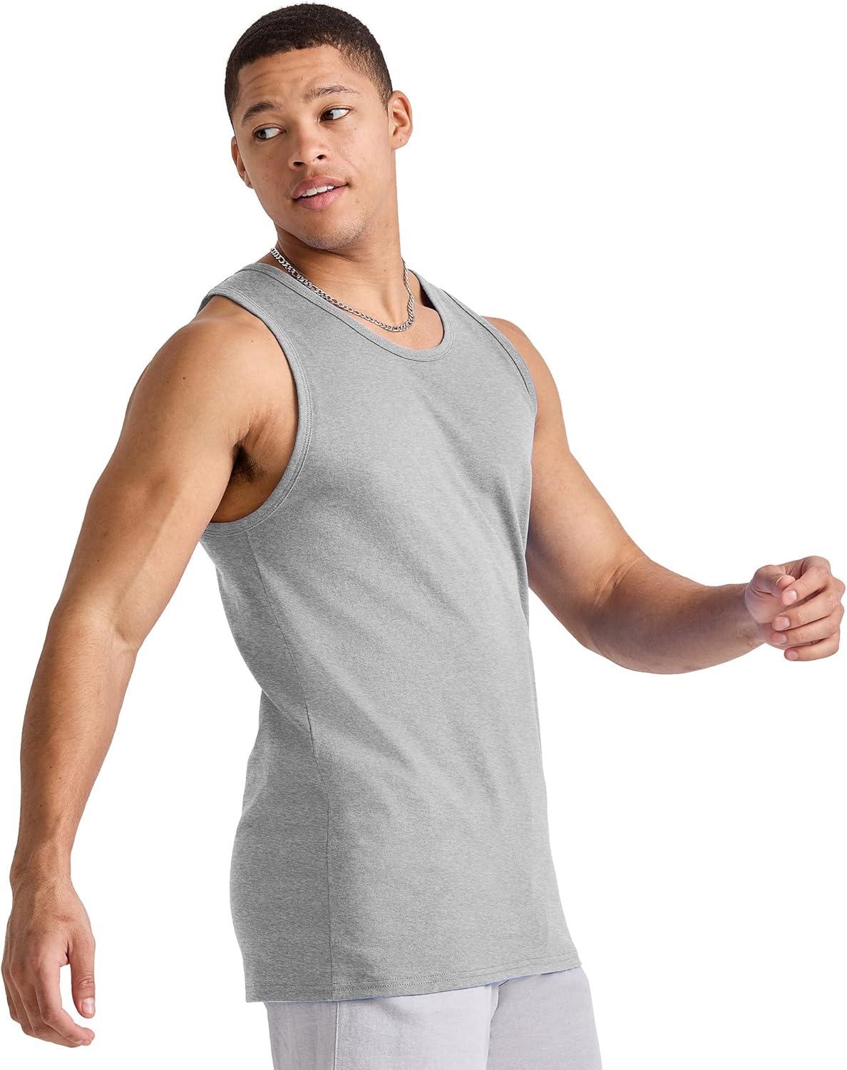 imageHanes Mens Essentials Tank Top Pack Midweight Cotton Tanks Sleeveless Shirts 3PackLight Steel