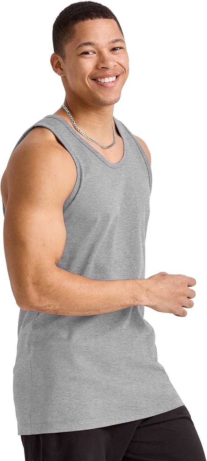 imageHanes Mens Essentials Tank Top Pack Midweight Cotton Tanks Sleeveless Shirts 3PackOxford Gray