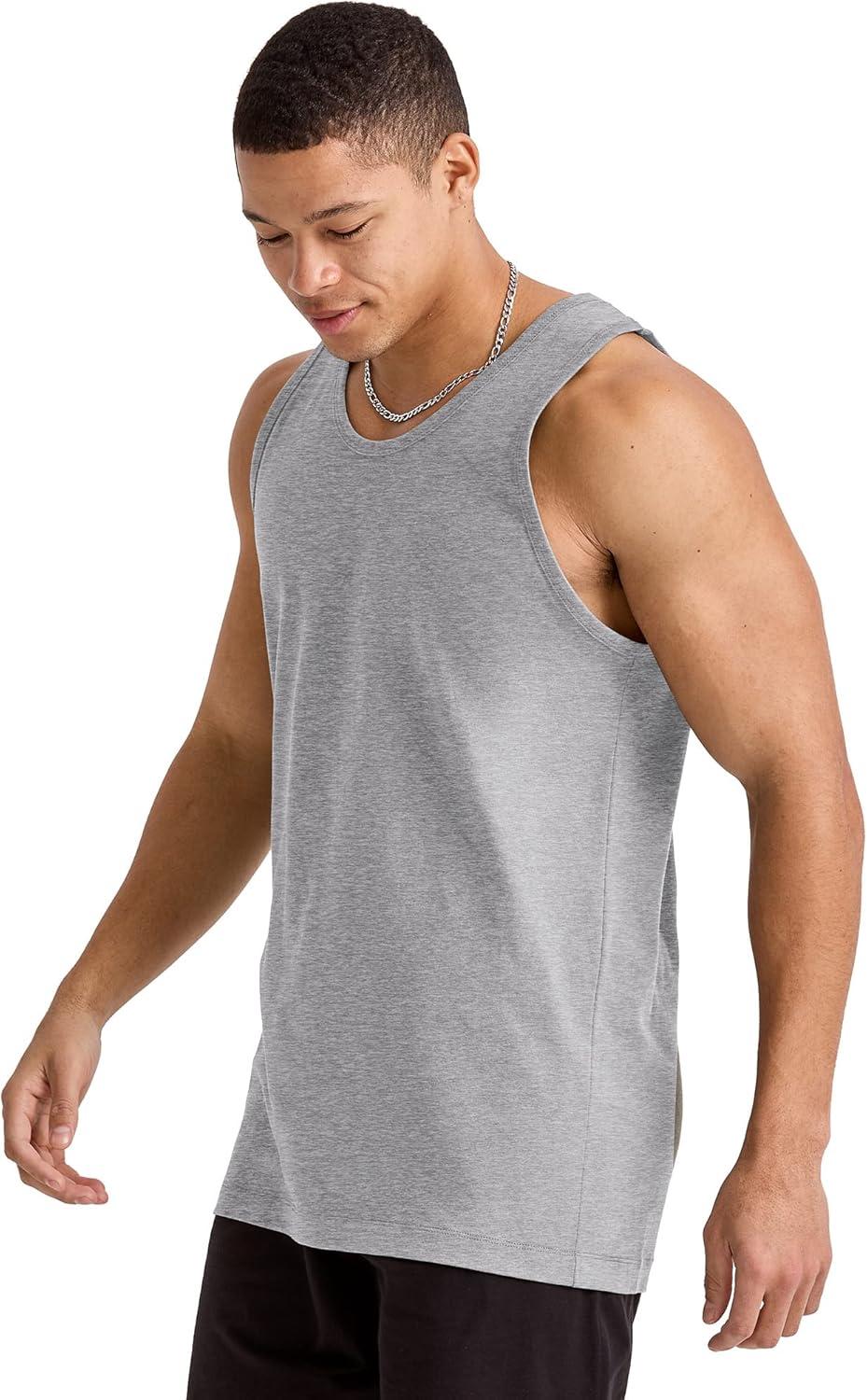 imageHanes Mens Essentials Tank Top Pack Midweight Cotton Tanks Sleeveless Shirts 3PackOxford Gray