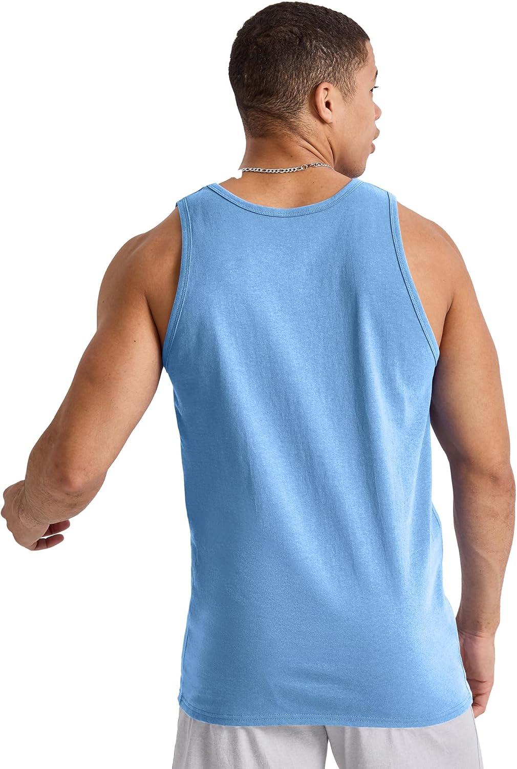 imageHanes Mens Essentials Tank Top Pack Midweight Cotton Tanks Sleeveless Shirts 3PackSwiss Blue