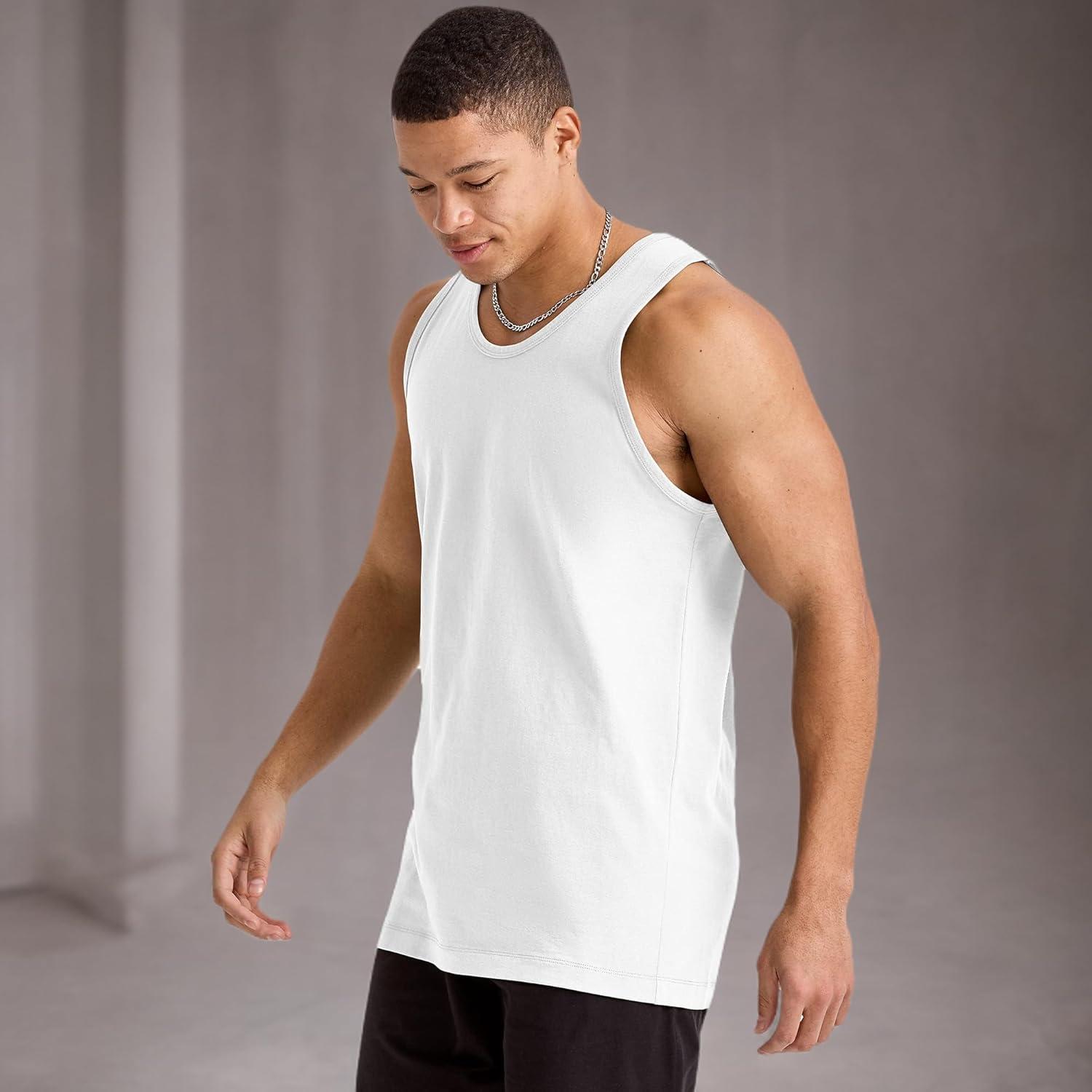 imageHanes Mens Essentials Tank Top Pack Midweight Cotton Tanks Sleeveless Shirts 3PackWhite