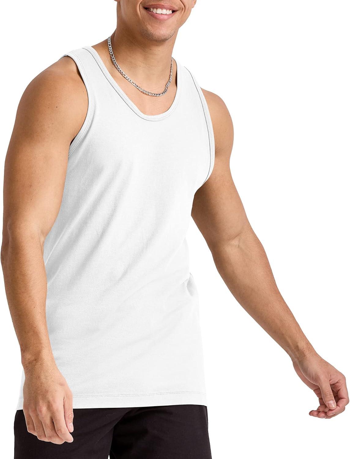 imageHanes Mens Essentials Tank Top Pack Midweight Cotton Tanks Sleeveless Shirts 3PackWhite