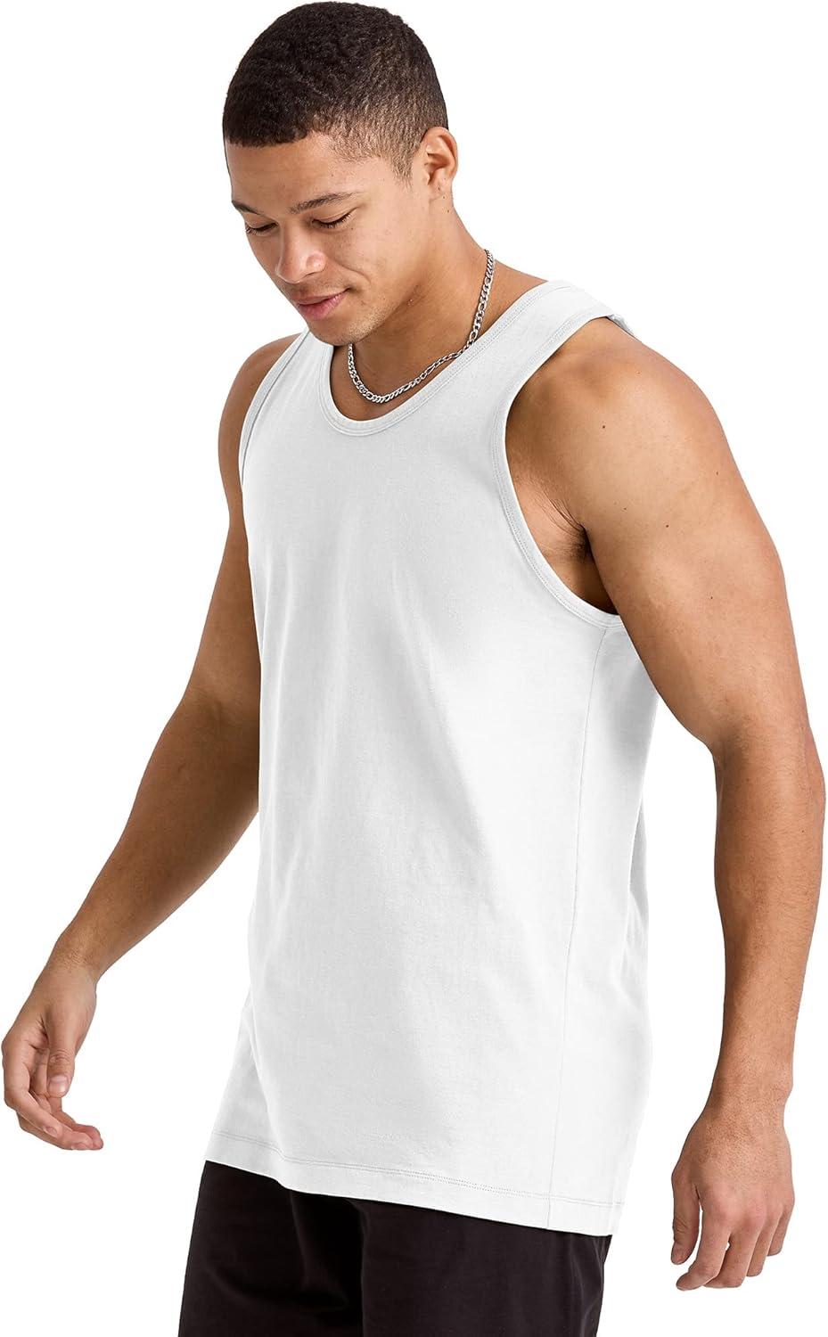 imageHanes Mens Essentials Tank Top Pack Midweight Cotton Tanks Sleeveless Shirts 3PackWhite