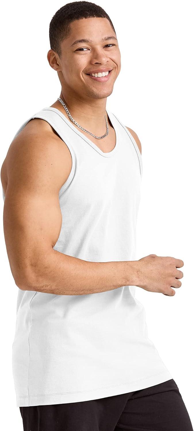 imageHanes Mens Essentials Tank Top Pack Midweight Cotton Tanks Sleeveless Shirts 3PackWhite