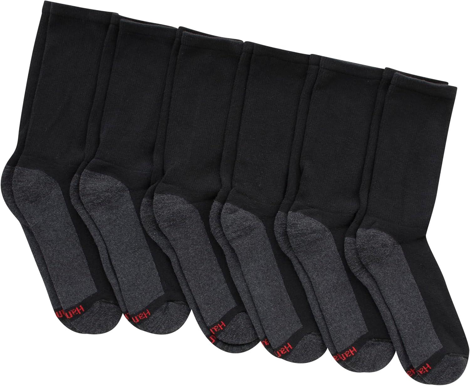 imageHanes Mens Max Cushioned Crew Socks MoistureWicking with Odor Control MultipackBlackGrey Foot Bottom 6 Pack